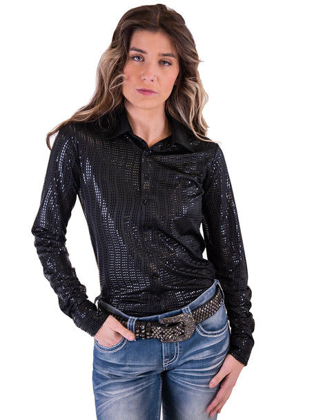 Pullover Button-Up (Black Shiny Lightweight Stretch Jersey)