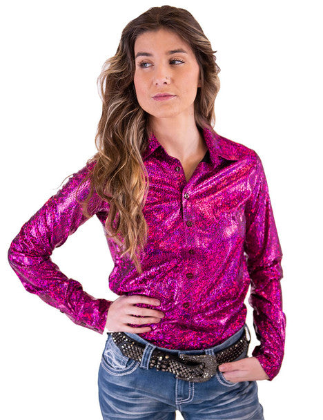 Pullover Button-Up (Hot Pink Metallic Lightweight Stretch Jersey)