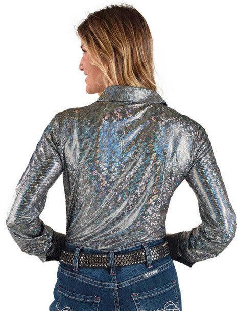 Pullover Button-Up (Silver Sparkle Mid-Weight Metallic Jersey)
